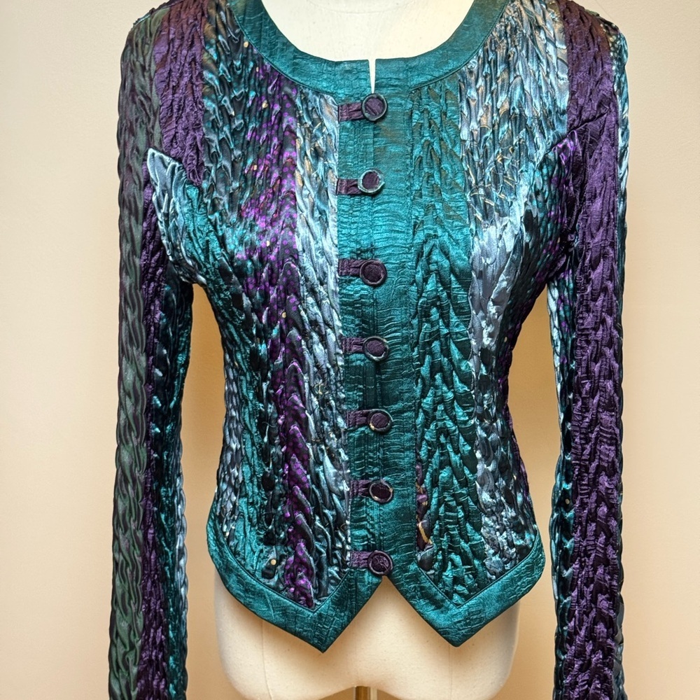 Vintage Jeanne Marc Braided Texture, Teal & Purple Jacket Size Small - Picture 3 of 12